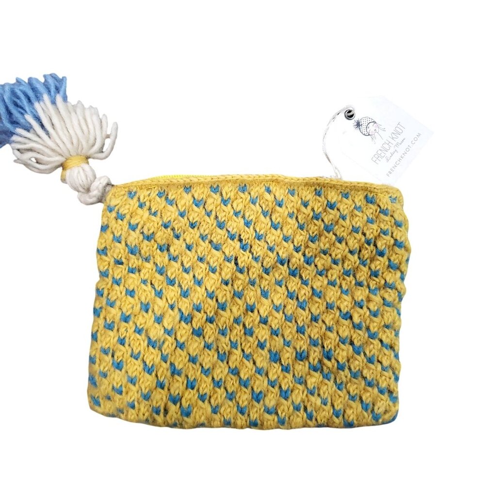 Anthropologie French Knot Wool Clutch Zipper Purse Bag  8x5” Be Kind with Tags - Picture 2 of 4